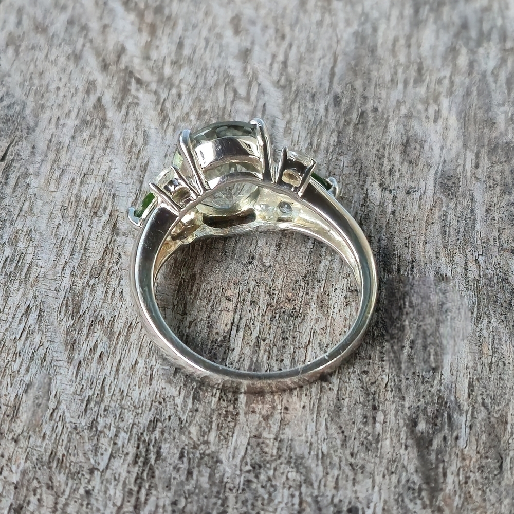 925 Sterling Silver Prasiolite Chrome Diopside White Topaz Designer Sz 9 Ring 💍 - Picture 7 of 16